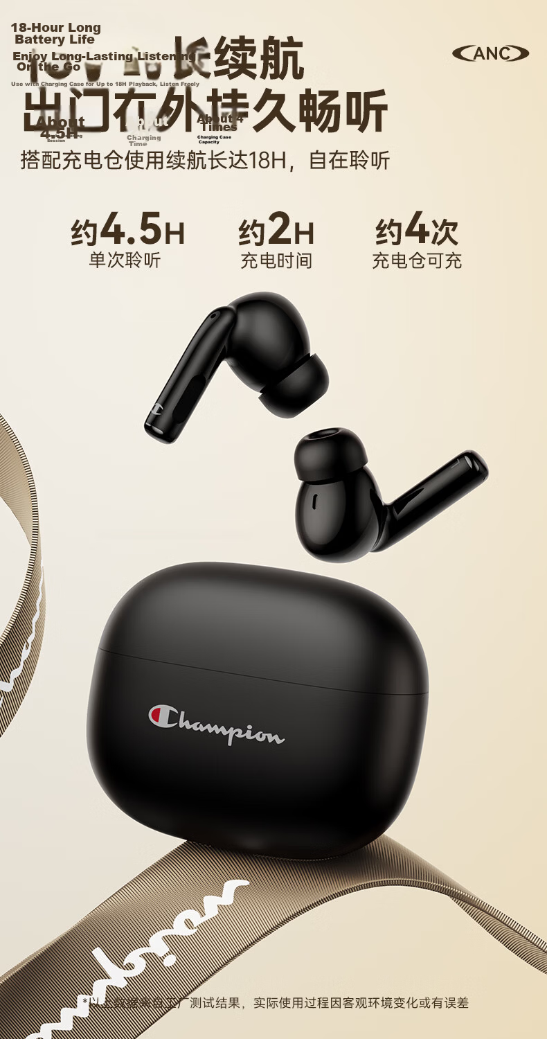 Champion True Wireless Bluetooth Earbuds In-Ear Headphones Music Sports Gaming Bluetooth 6.0 Compatible with Apple Xiaomi Phones Trendy Series CH06 Black 7