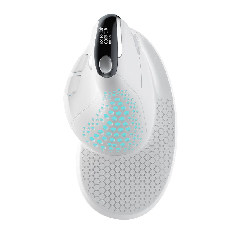 Delux M618XSD Vertical Ergonomic Mouse Wireless Bluetooth Wired Tri-Mode Rechargeable LED Screen White