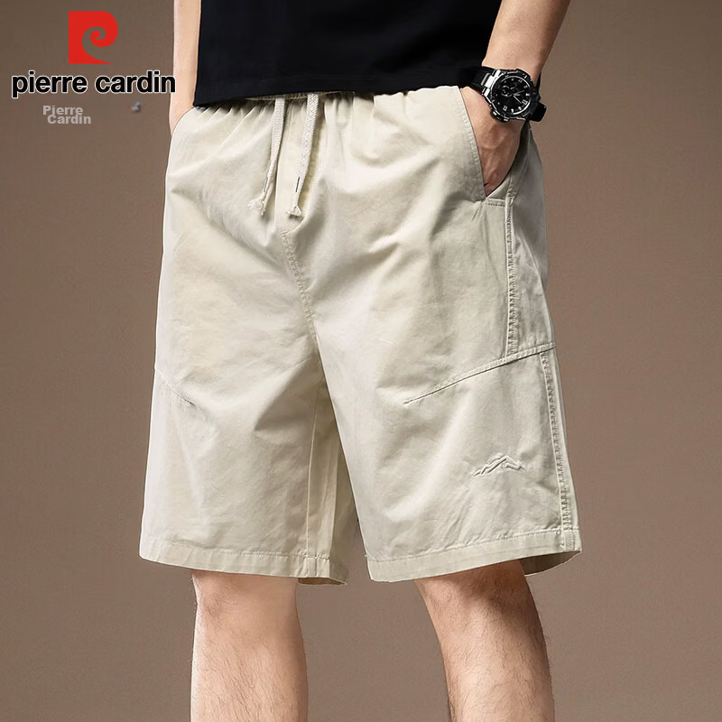 Pierre Cardin Men's Shorts, Summer Father's Day Gift, Loose Cargo Pants, Pure Cotton Breathable Five-Point Shorts for Men, Off-White, M