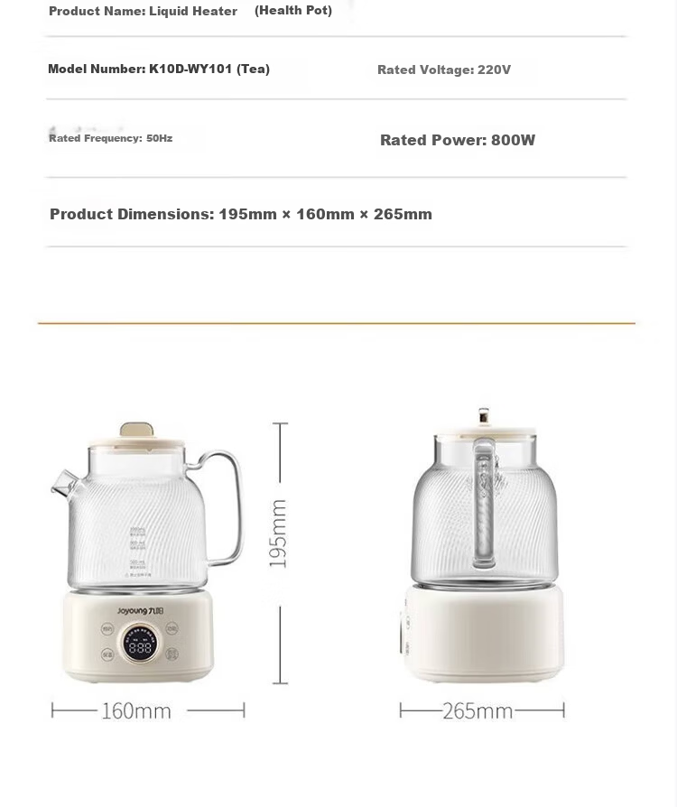 Joyoung 1L Household Glass Tea Maker with 316L Filter, Health Pot, Office Flower Tea Kettle, K10D-WY101 (Tea) 24
