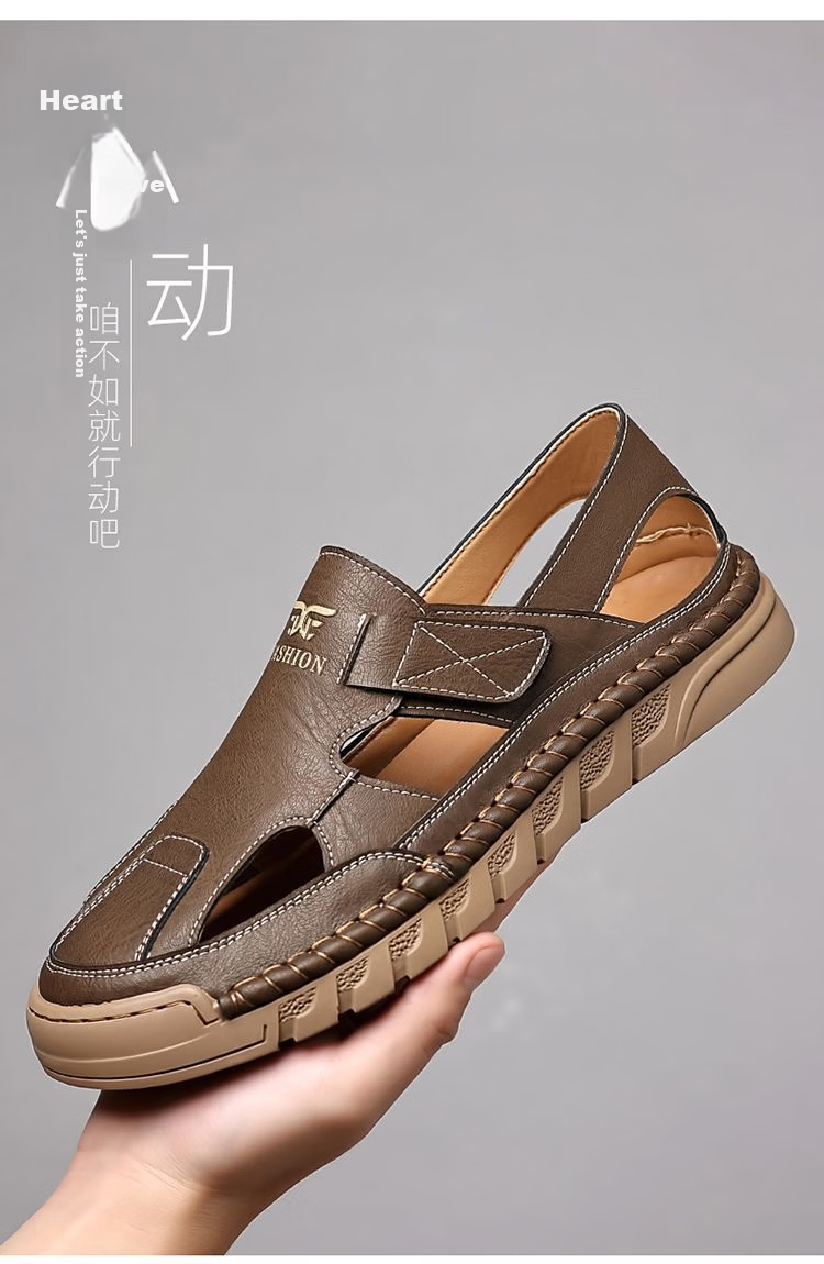 Jingzhenlianggong New Casual Sandals High-Quality Ultra-Soft Men's Breathable Sandals Wear-Resistant Non-Slip Yellow [Leather Version] Size 43 5