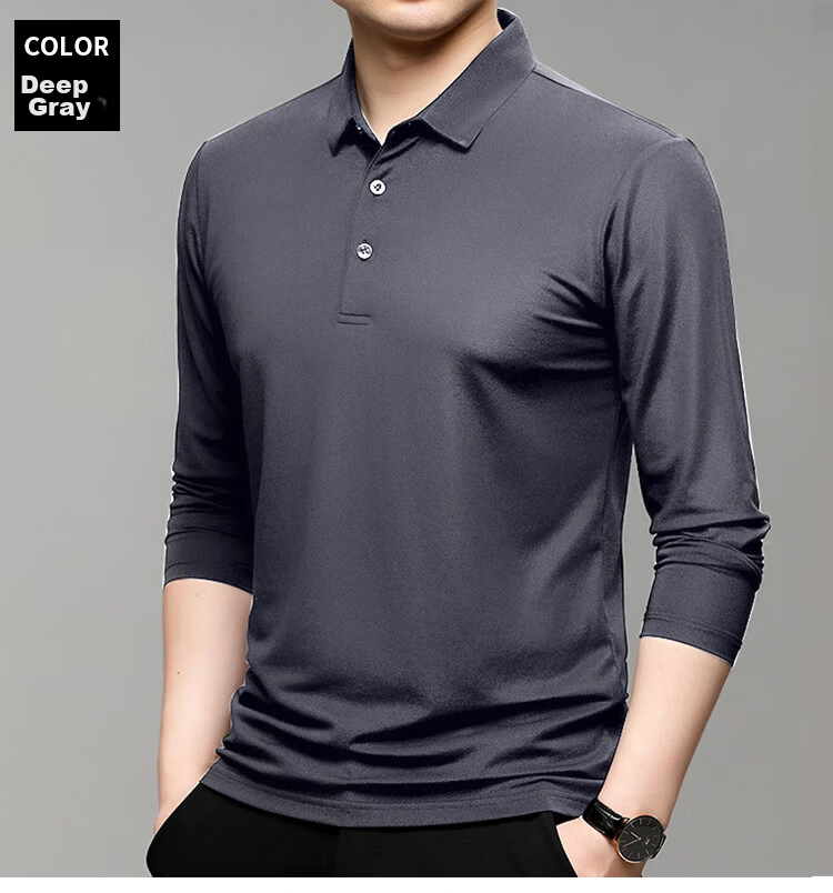 ROMON Ice Silk Short Sleeve Men's Polo Shirt Solid Color Business Seamless Casual Summer Black L 11