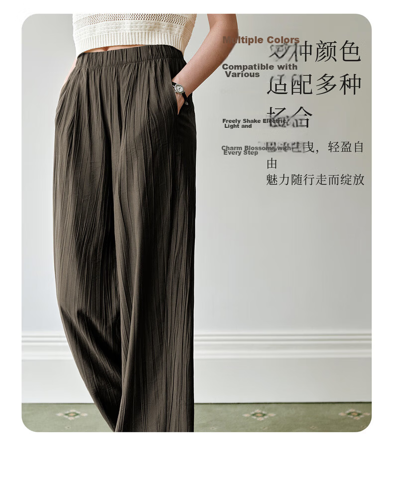 Olrain Women's Loose Lazy Straight-Leg Pants Summer Elastic Waist Casual Pleated Wide-Leg Pants Purple M 16