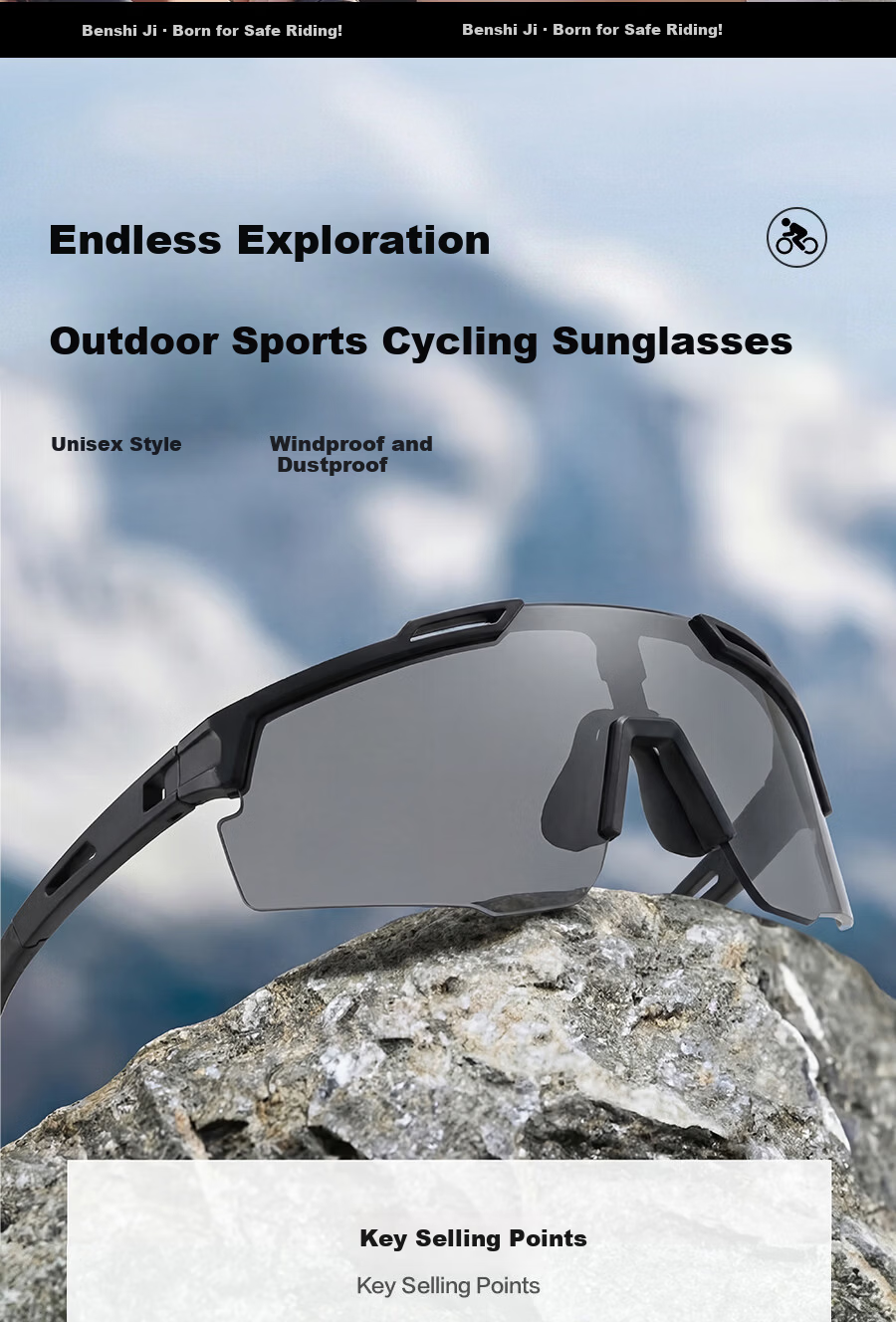 BenshiJi Cycling Glasses Day and Night Use Hiking Mountaineering Protective Eyewear Running Sunglasses Large Frame Personalized Protective Sunglasses 2