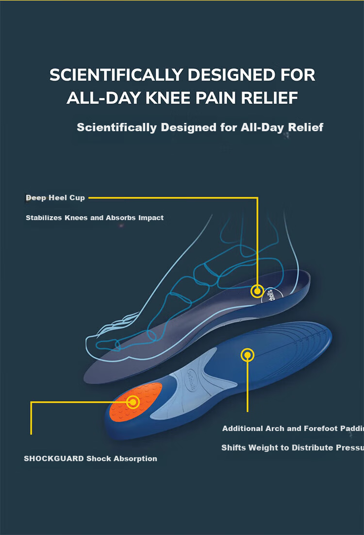 Dr. Scholl's US Imported Knee Joint Support Athletic Insoles Arch Support Soft Cushioned Shock Absorption Comfortable Long-Standing Relief 8