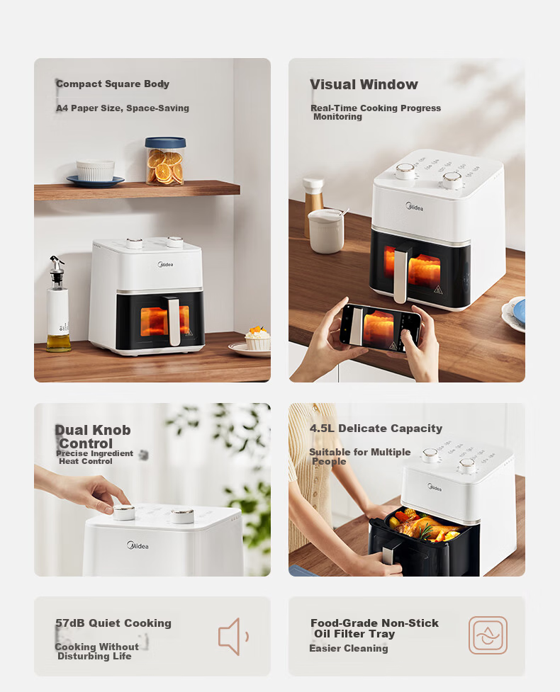 Midea Air Fryer with View Window, 2026 New Model, Steam And Bake All-In 6.5L, Home Use, Fat-Free, Antibacterial, No-Wash, Multifunctional, No-Flip, Smart Dual Heating Source, Self-Operated KZC6584 3