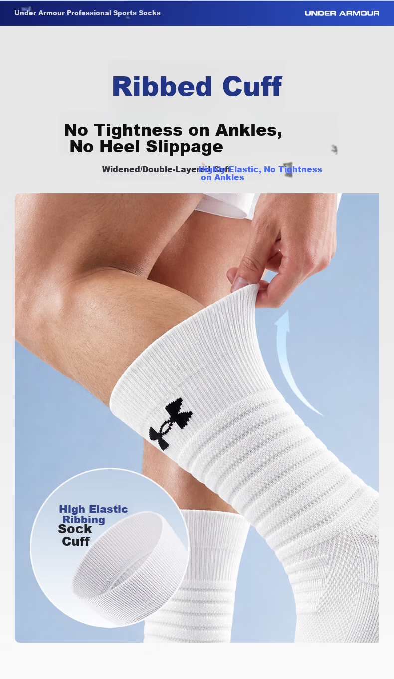Under Armour (3 Pairs) Basketball Socks Mid-Calf All-Season Sweat-Absorbing Durable Breathable Odor-Resistant White Sports Socks 12