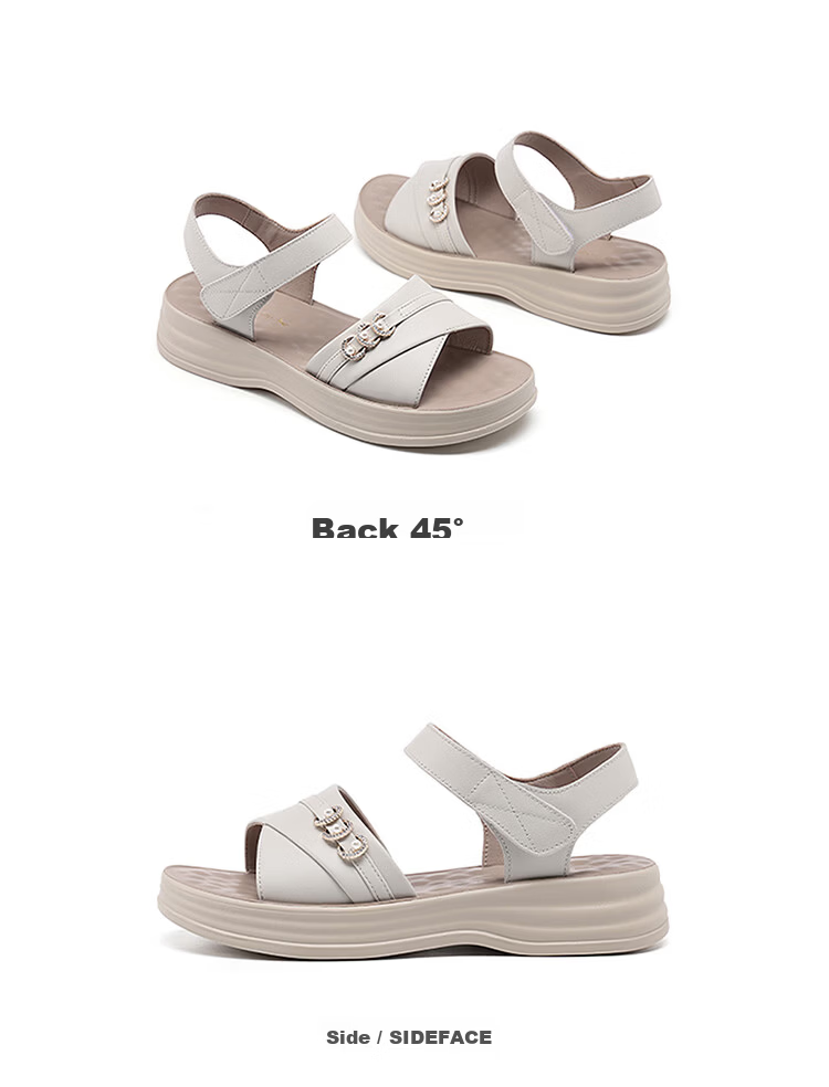Red Dragonfly Women's Leather Velcro Sandals Thick Sole Soft Sole Lightweight Outdoor Casual Beach Shoes WTK264871 Black 39 12