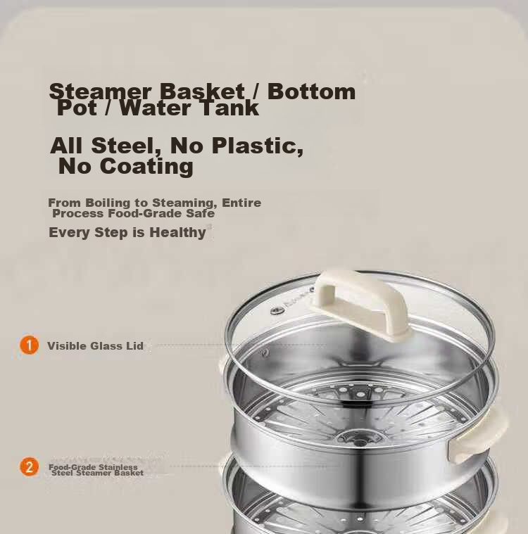 Joyoung 2026 New Stainless Steel 3-Layer Large Capacity Electric Steamer with Double Circulation and High Heat Fast Steaming for Fish Multifunctional Household Electric Cooker 13