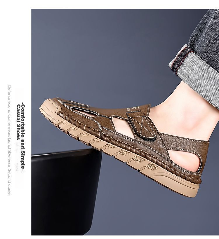 Jingzhenlianggong New Casual Sandals High-Quality Ultra-Soft Men's Breathable Sandals Wear-Resistant Non-Slip Yellow [Leather Version] Size 43 18