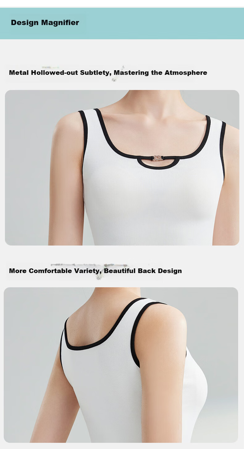 MiiOW Women's Camisole Vest [Side Coverage Anti-Exposure] Autumn Black and White Color Block Hollow Design Outerwear Base Shirt 17