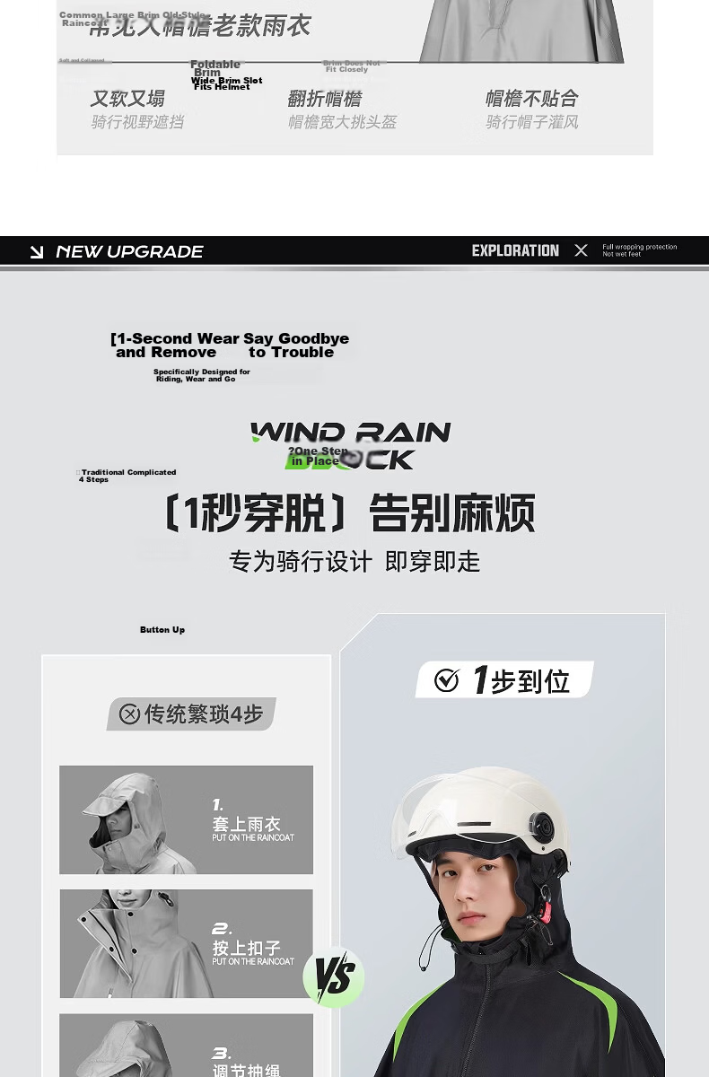 Beimei Electric Vehicle Long Full-Body Heavy-Duty Waterproof Raincoat Unisex Adult Cycling Rain Poncho 6