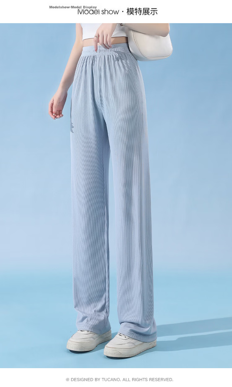TUCANO Women's Casual Ice Cool Quick-Dry Lightweight Breathable High-Waist Slimming Straight-Leg Pants Blue L 6