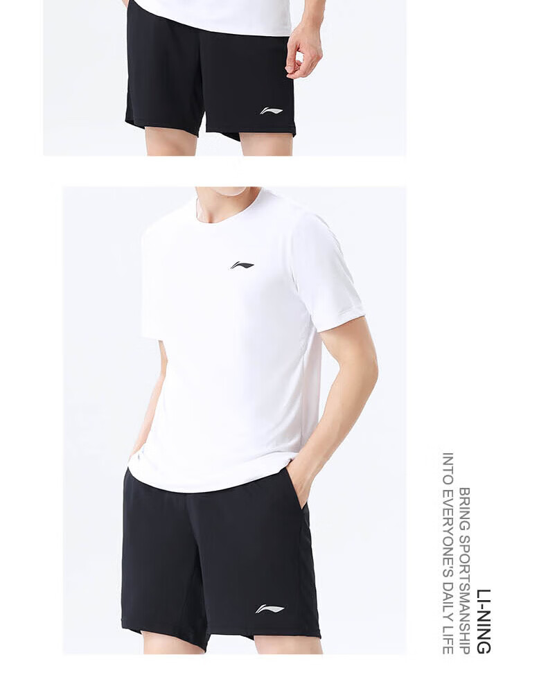 LI-NING Men's Sports Set 2026 Summer New Pure Cotton Breathable Short Sleeve and Shorts Running Fitness Outfit 19