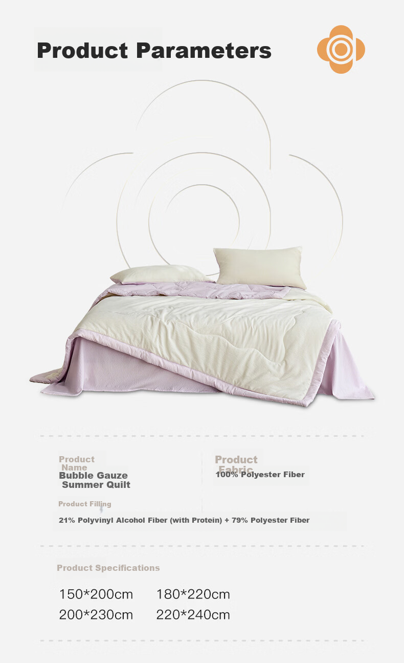 Grace Bubble Gauze Summer Quilt Air Conditioning Quilt Student Dormitory Machine Washable Thin Quilt Summer Cooling Quilt Nina Purple 180cm*220cm 3