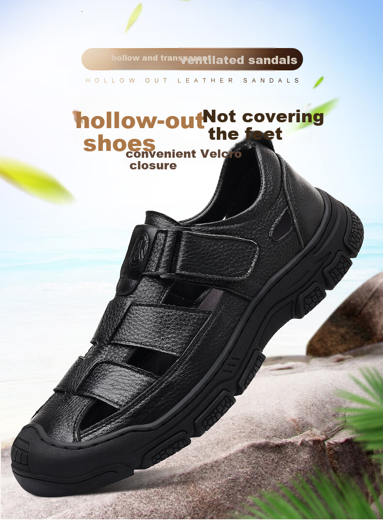 Aokang Father's Day Summer Perforated Shoes Men's Casual Leather Shoes Business Commute Hollow Leather Sandals Men's Black Size 44 1