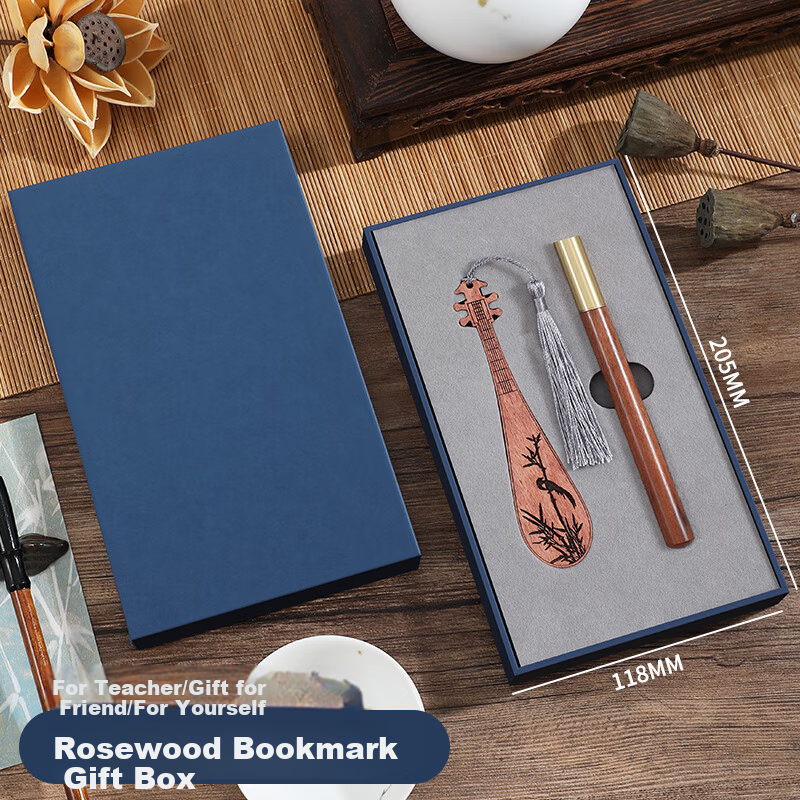 Faramon Teacher's Day Wooden Bookmark Gift Sandalwood Flower and Bird Guqin Four-Color Bookmark Chinese Style Plum Orchid Bamboo Chrysanthemum Gift Box Business Gift for Teachers and Classmates