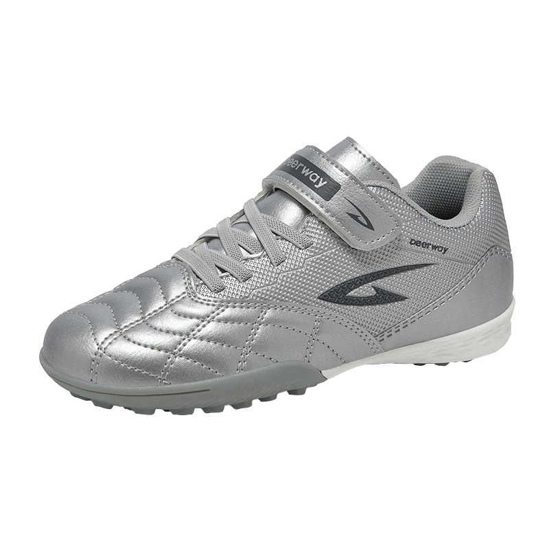 DEERWAY Kids Soccer Shoes Age 6-12 Boys Girls Professional TF Turf Cleats Non-Slip Training Shoes Silver Size 30