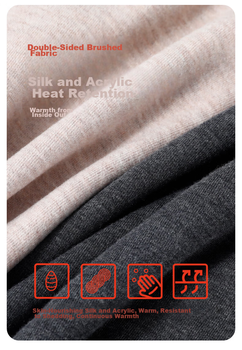 SEPTWOLVES Men's Silk Customizable Double-Sided Brushed Seamless Non-Itchy Thermal Crew Neck Vest Black Gray 2XL 7