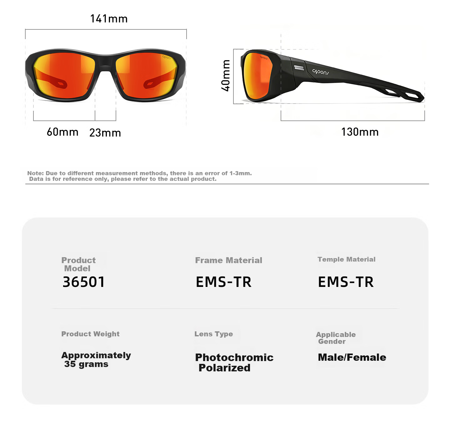 CAPONI Polarized Running Sunglasses Marathon Photochromic Anti-Glare Outdoor Sports UV Protection Cycling Mountaineering Sunglasses 24
