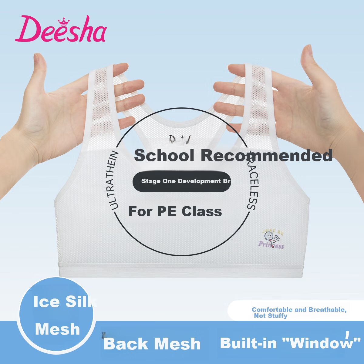 DEESHA Girls' Stage 1 Bra 2-Pack Skin-Friendly Breathable Children's Comfortable Four-Season Underwear