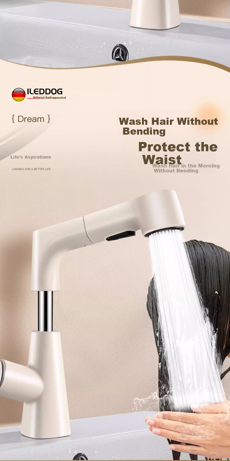 ILeddog [Germany] Full Copper Thickened Basin Faucet Lift Pull-Out Bathroom Washbasin Faucet MPCL 6