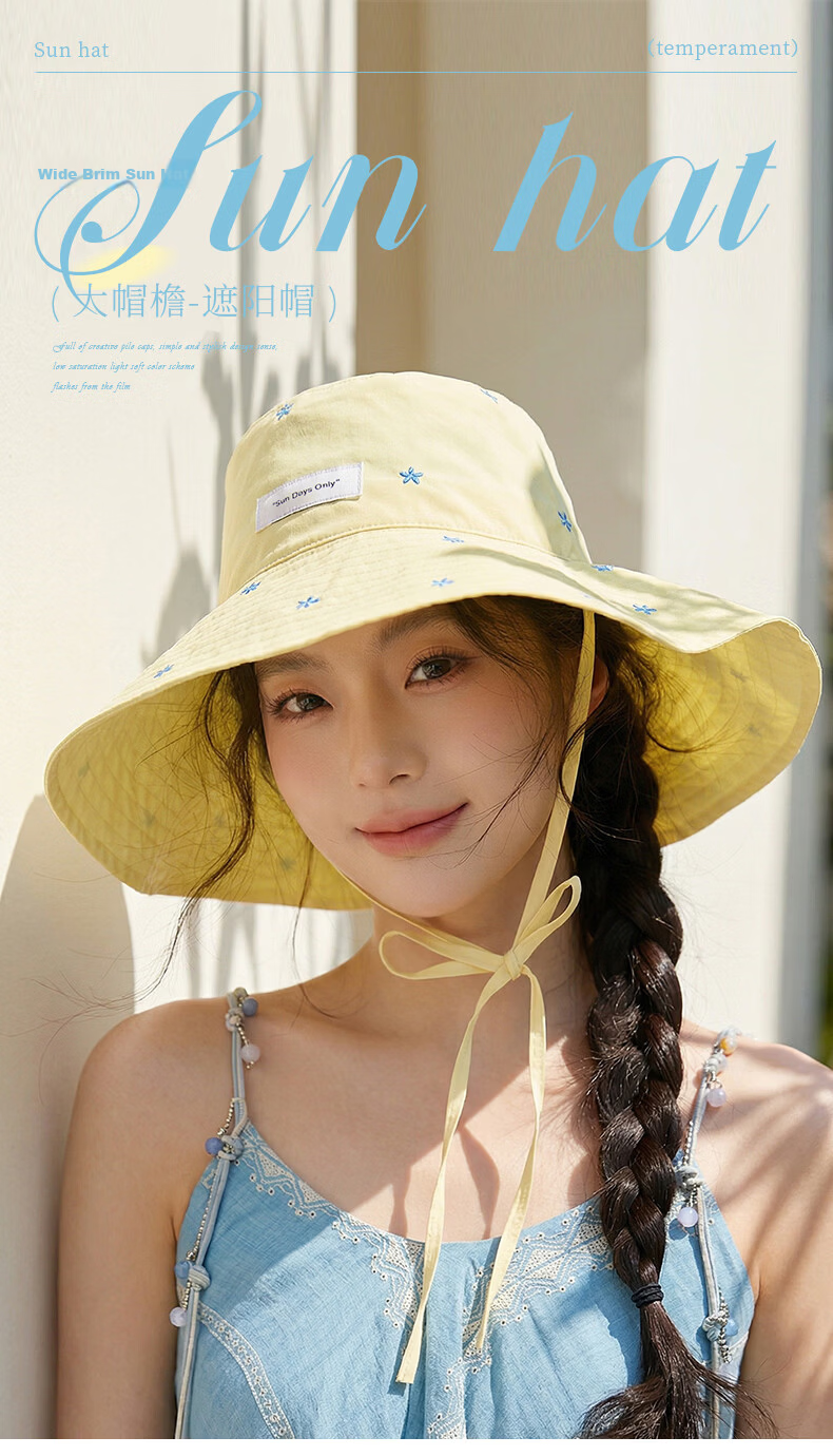 CACUSS Women's Summer New Pure Cotton Wide Brim Sun Hat Outdoor Foldable Anti-UV Sunshade Hat Apricot Yellow 1