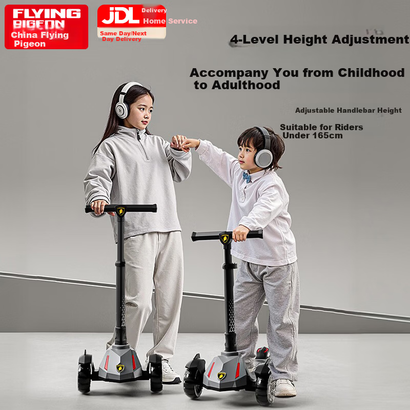 Feige Large Kids Scooter for Ages 3-6-12-14, Youth Student Commuter Scooter, Boys and Girls Anti-Tip Kick Scooter Gray
