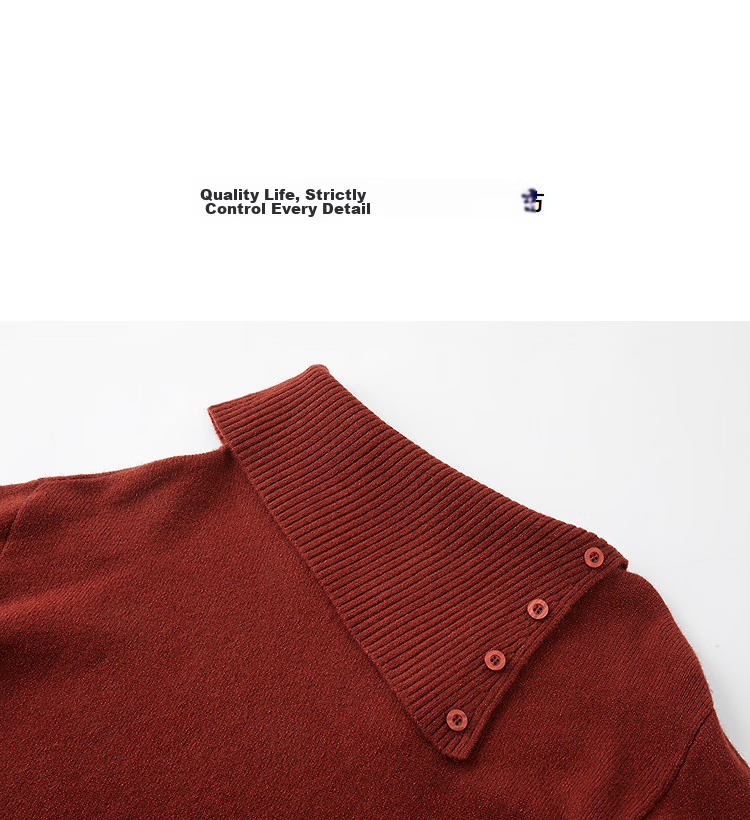 Demana Red Rose Nocturne Winter Vintage Elegant Asymmetric Neckline Slimming Knit Sweater for Women 18