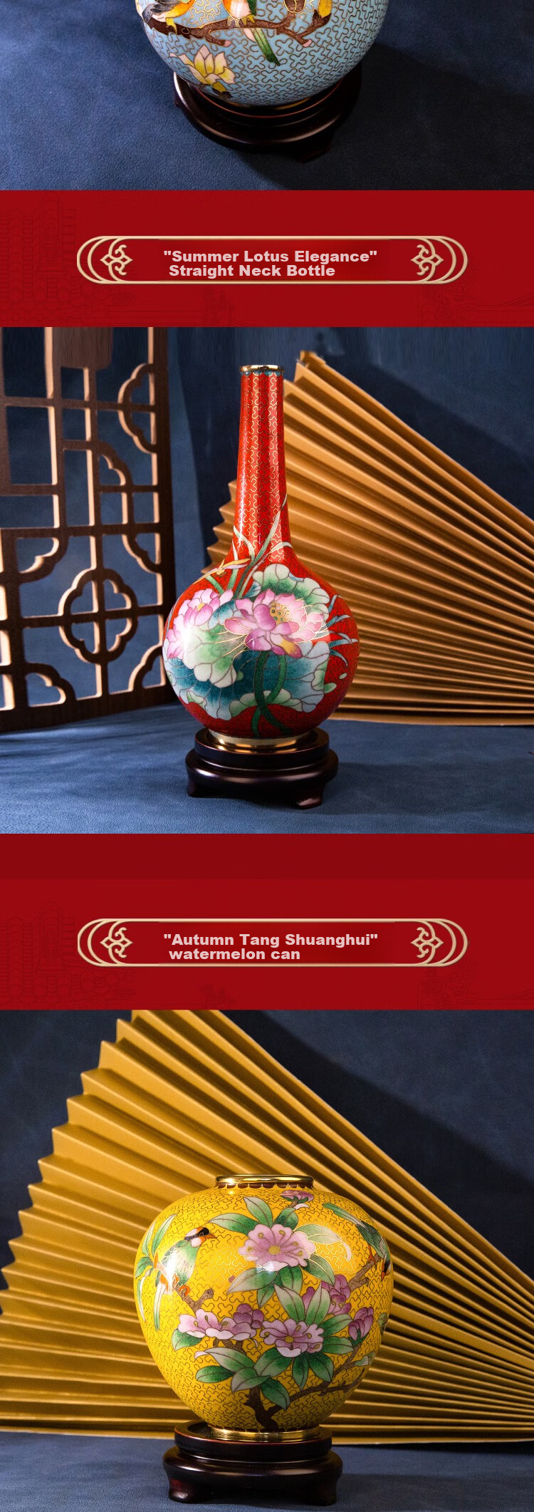SINO-FOREIGN ENAMEL GALLERY Four Seasons Vase, Straight Neck Bottle, Enamel Flower Pot, Birthday Gift, Living Room Study Office Decoration, New Year Present 5