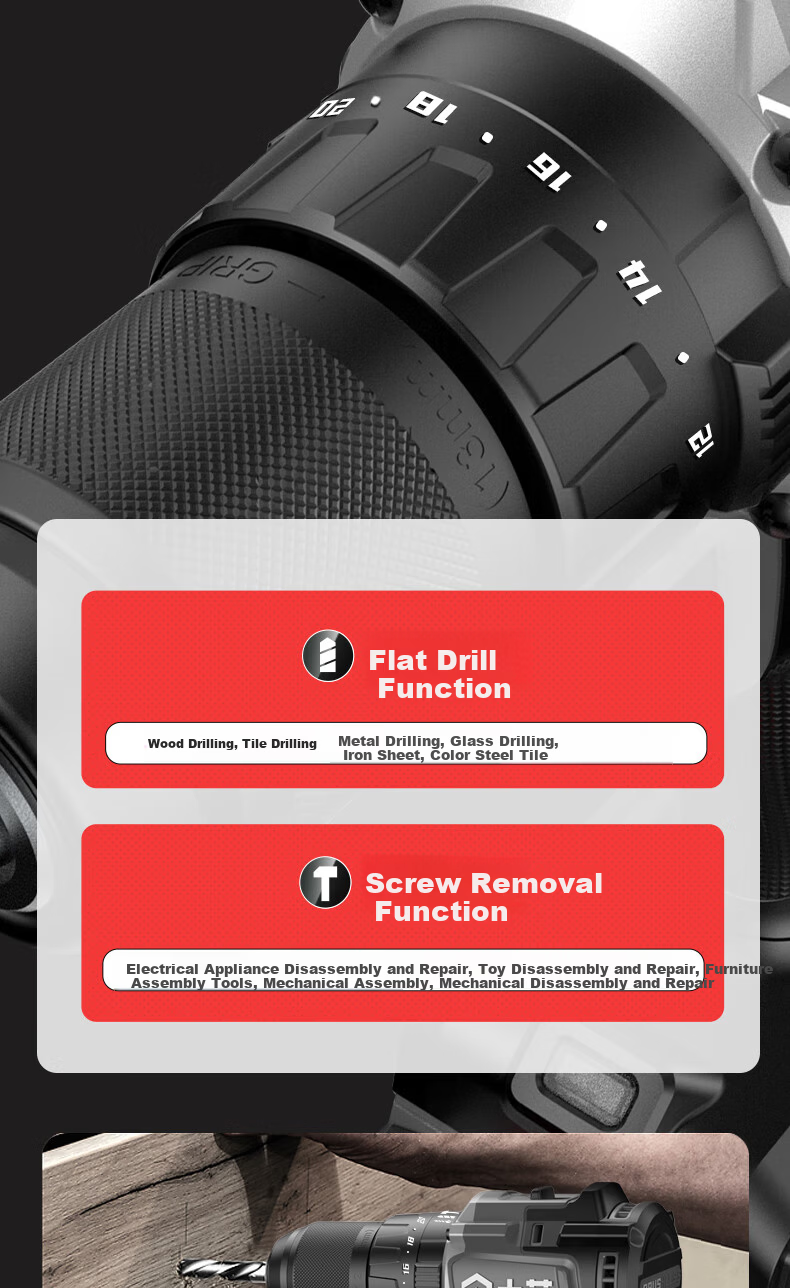 Dayi Industrial Grade New Lithium Battery Brushless Screwdriver Drill A7Pro1365-1 Electric Screwdriver 20V JD Self-operated 9