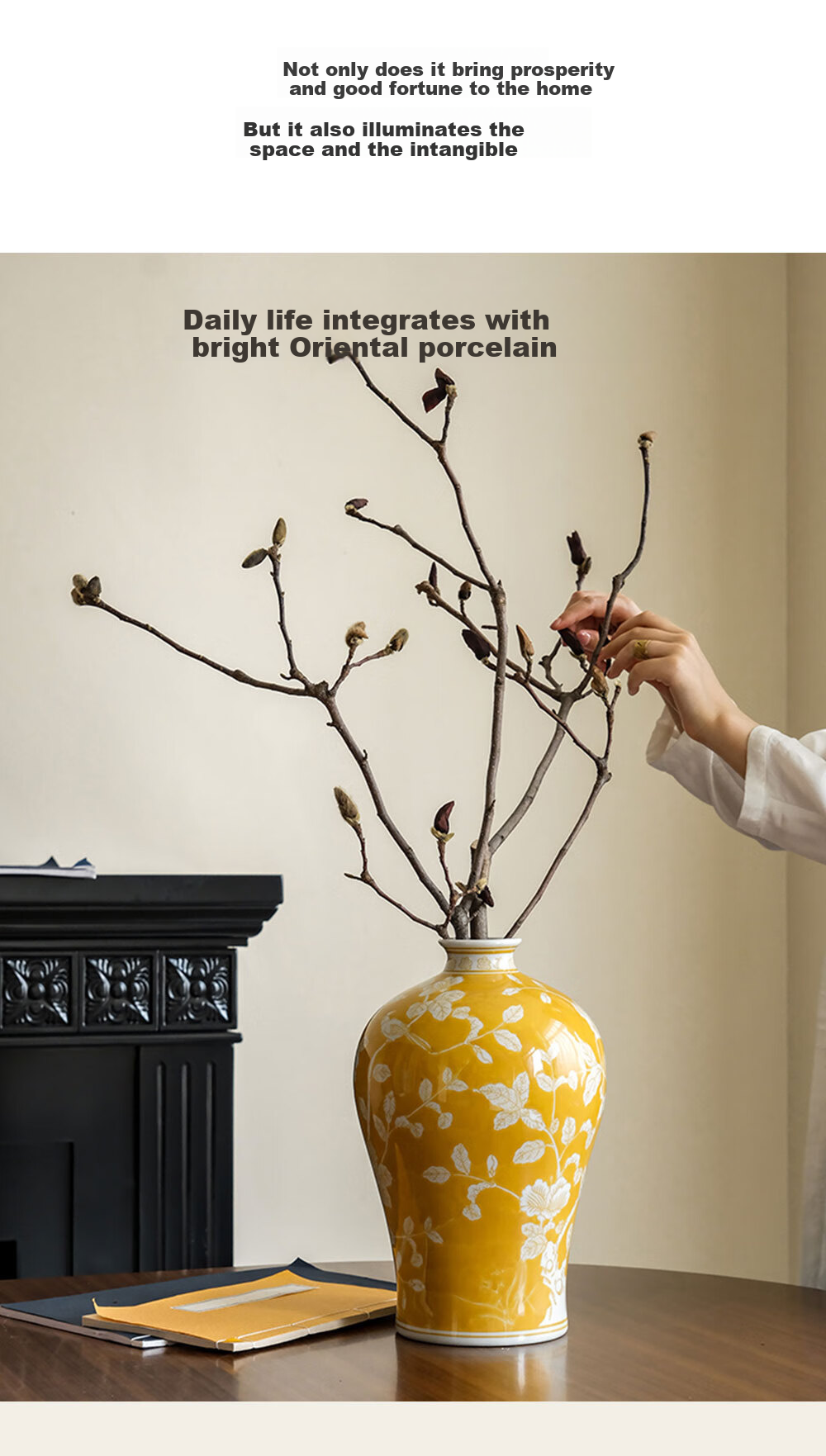 Rinoart Prosperous Yellow Orchid Fortune Ornament Entrance Living Room Flower Vase High-End Wealth Yellow 9