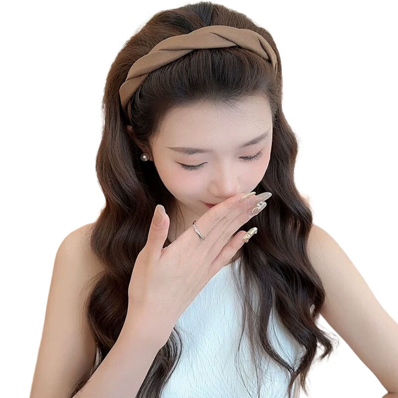 LiQing Khaki Twisted Hairband Height-Enhancing Top Volume Face-Slimming Non-Slip Tooth Hair Accessory Elegant Simple Women