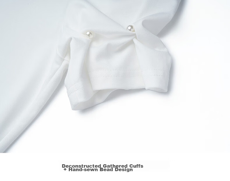 Olrain Summer New Ribbed Crew Neck Deconstructed Gathered Cuff Short Sleeve T-Shirt for Women, Off-White, Size S 24