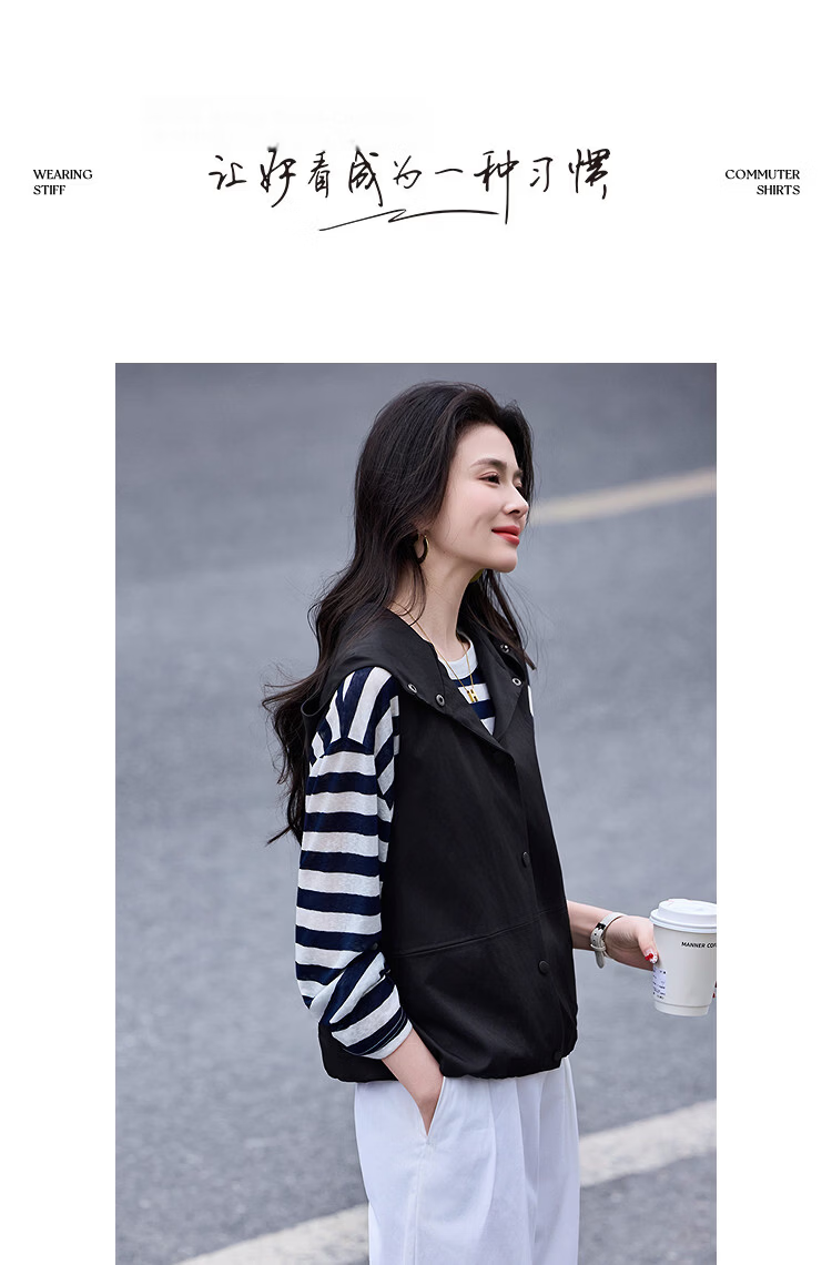 Demana Modern Urban Spring Luxury Sleeveless Hooded Vest Loose Slimming Concealing Jacket for Women High-End Feel 12