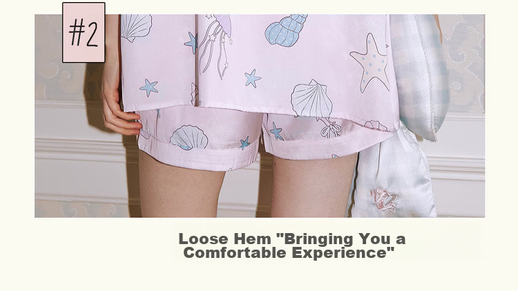 Gukoo Women's Summer Pajamas Shell Print New Ice Silk Sweet Lapel Loose Homewear Set Vanilla Pink S 5