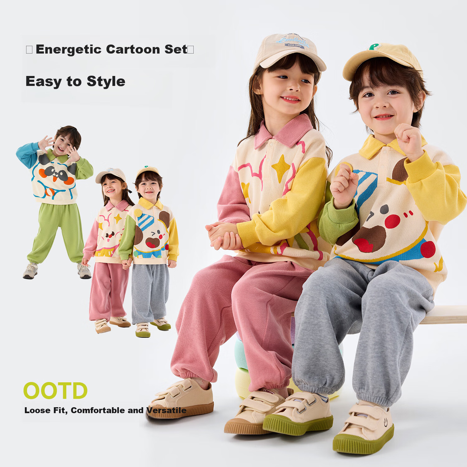 Dudu Kids Cartoon Spring Outfit Boys Sweatshirt and Pants Girls Two-Piece Set Top and Long Pants Green Size 80