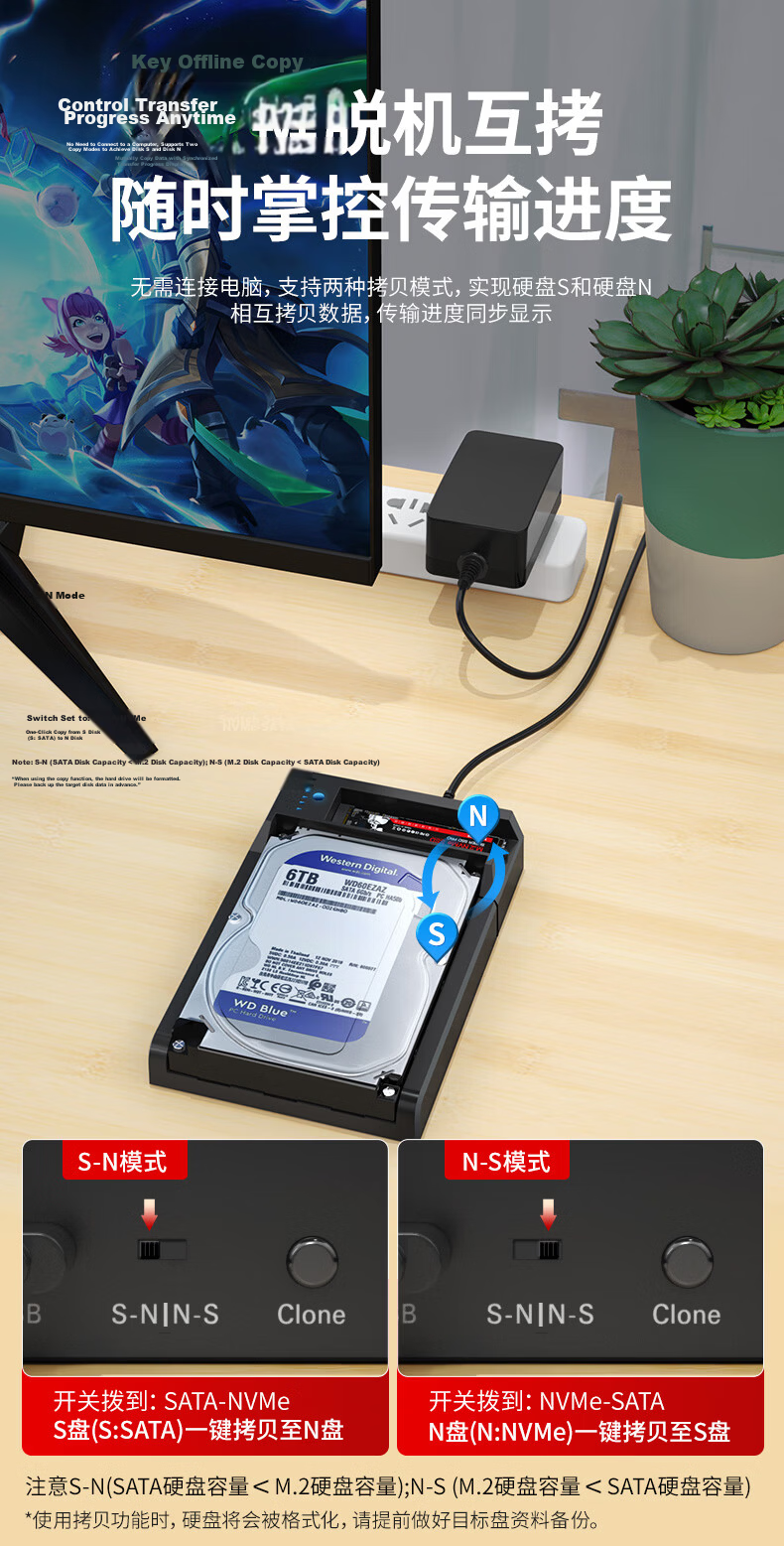 DM Damai M.2 NVMe/SATA Dual-Bay External Hard Drive Enclosure Dock 2.5/3.5 Inch HDD SSD USB Reader SSD Adapter HD055 4