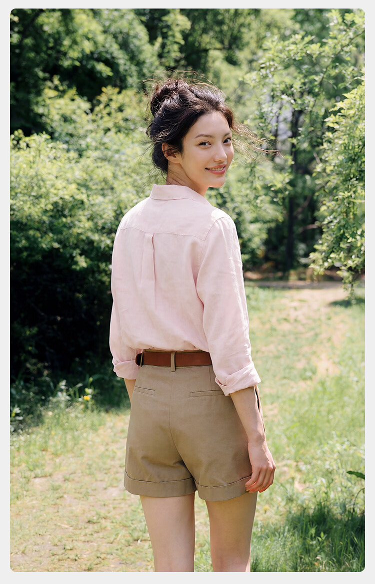 JD Jingzao Linen Shirt Luxury Vintage Style Women's Shirt 2026 New Spring Autumn High-End Long Sleeve Pink XS 26