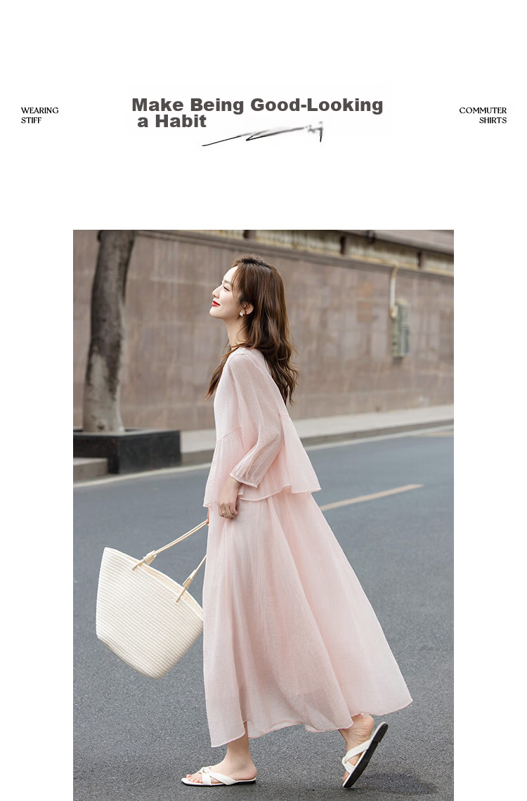 Demana [Light Breath Lyocell] Summer Elegant Style Fake Two-Piece Ruffle Loose Slimming Dress for Women High-End Feel 10