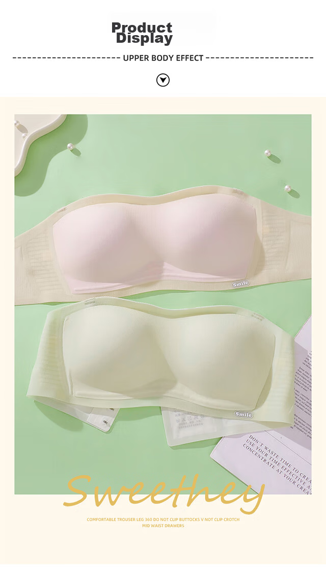 Xueqiman Women's Spring Summer Thin Breathable Strapless Bandeau Anti-Slip Push-Up Small Chest Seamless Backless Tube Top Bra 13