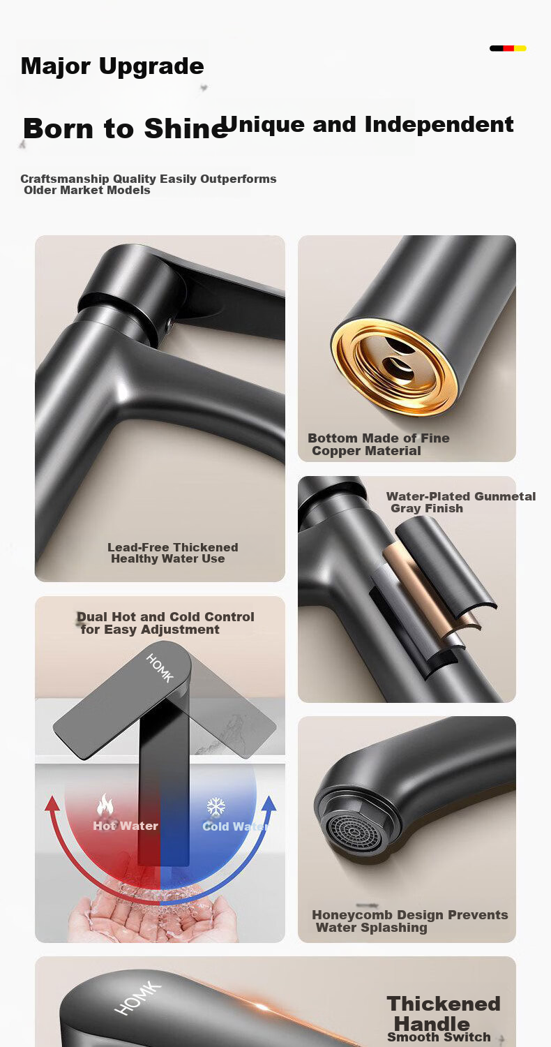 HOMK German Brass Bathroom Basin Faucet Hot and Cold Mixer Tap 2