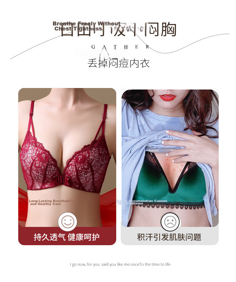 KJ Front Closure Bra Set for Women Sexy Backless Wireless Push-Up Plus Size Bra Red Year Premium Gift 21