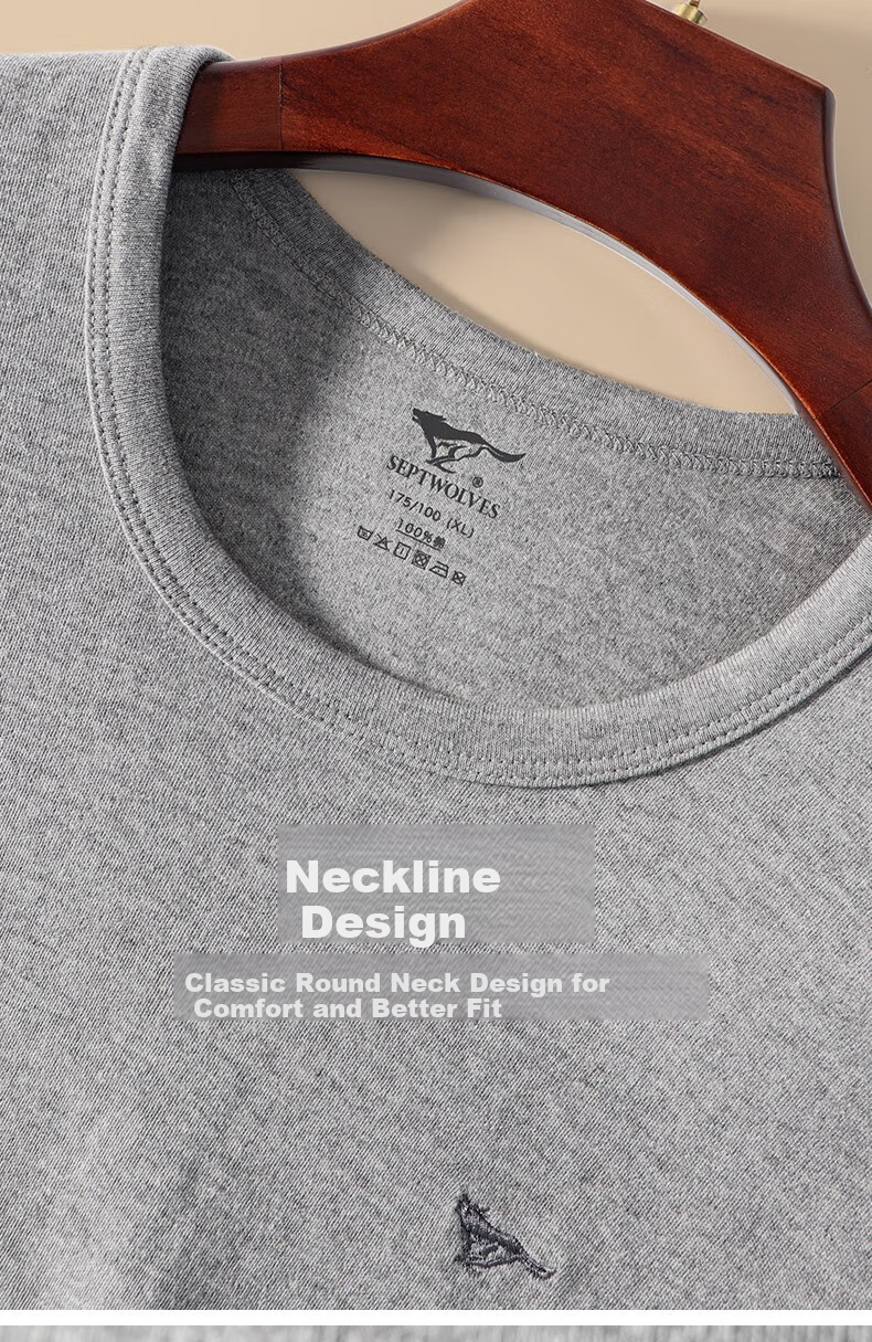 SEPTWOLVES Men's Thermal Underwear Autumn Winter Pure Cotton Antibacterial Crew Neck Base Layer Cotton Sweater 5