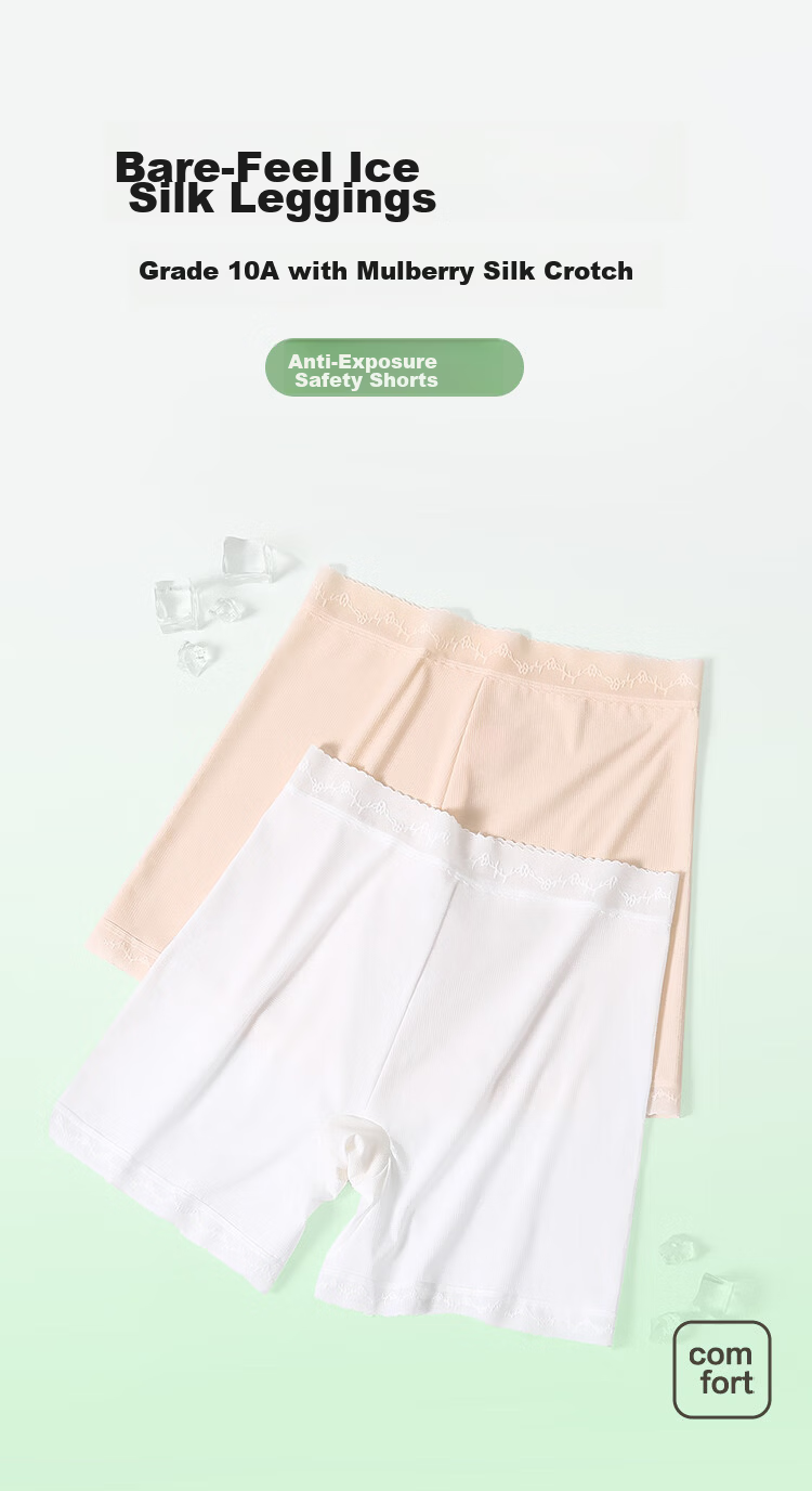 Hodo Women's Safety Shorts 10A Antibacterial Silk Gusset Naked Feel Ice Silk Breathable Anti-Exposure Lace Trim Leggings 2-Pack 1