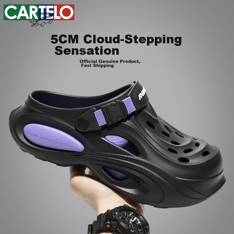CARTELO Summer New Men's Sports Sandals Outdoor Slippers Casual Breathable Hole Shoes JF10 Black Size 40-41