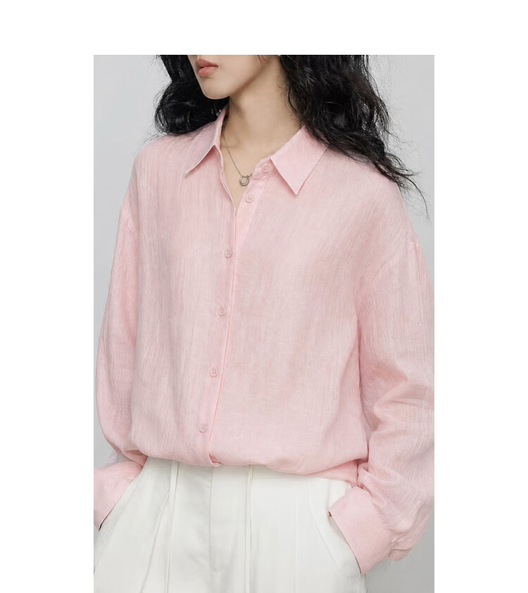 Demana Summer Simple Lightweight Wrinkled Linen Blend Long Sleeve Comfortable Fashionable Casual Women's Shirt with Turn-Down Collar 10