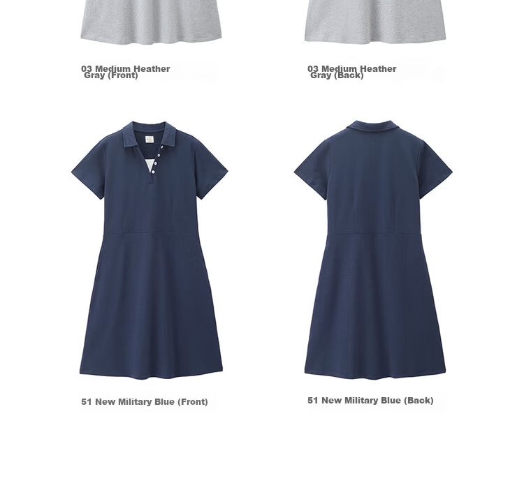 Giordano Women's Short Sleeve Dress Pure Cotton Knit Sweatshirt Dress Color Block Faux Two-Piece Polo Collar Dress 05466470 18