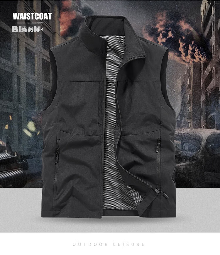 JEEP SPIRIT Men's Outdoor Casual Quick-Dry Vest Breathable Simple Stand Collar Photography Jacket Military Green M 18