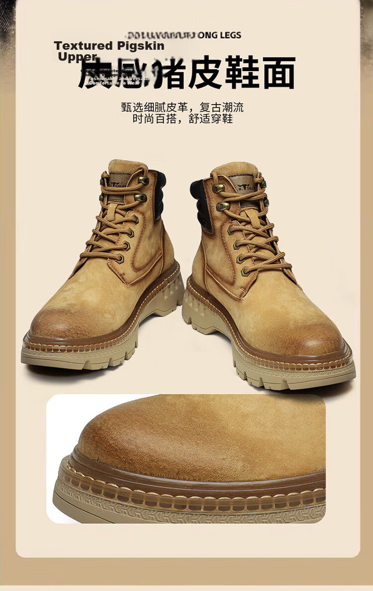 Bull Family Martin Boots Men Autumn Winter New Genuine Leather Yellow Boots Fashion Retro Versatile Work Boots Outdoor Hiking Shoes 6